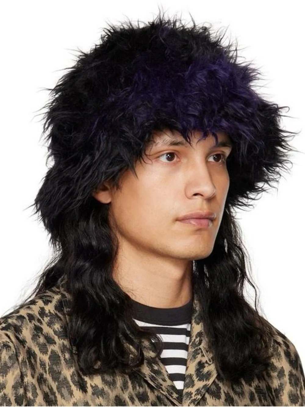 Needles Brand Faux Fur Bucket Hat Sz LG Purple and Black NWOT